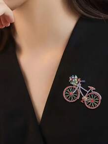 Xiacheng 1pc Elegant Vintage Bicycle Brooch With Sparkling Floral Basket, Hypoallergenic Copper Alloy Pin For Parties & Casual Wear - Bike - View 6