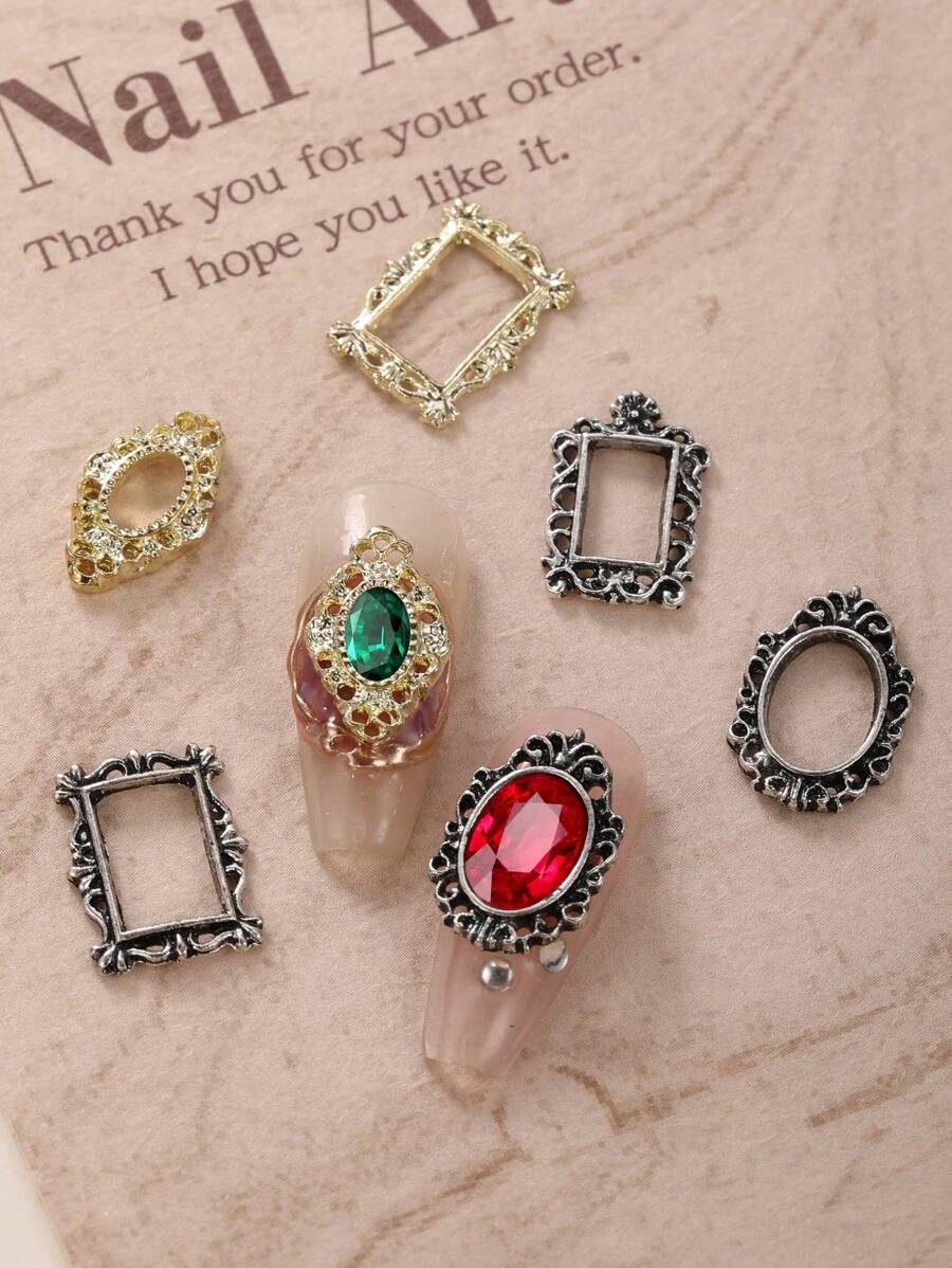 20pcs Square Frame Nail Charms Vintage Metal Nail Supplies Gold Silver Personalized Nail Art 3D Nail Gems Suitable For DIY Nail Salon And Personal Use - Multicolor - View 1
