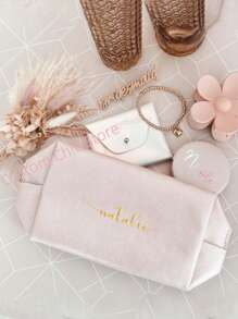 [Personalized ]Personalized Customized Name Faux Leather Lightweight Polyester Cosmetic Bag With Zipper Closure Easy To Clean Travel Toiletry Bag Gift - Multicolor - View 5