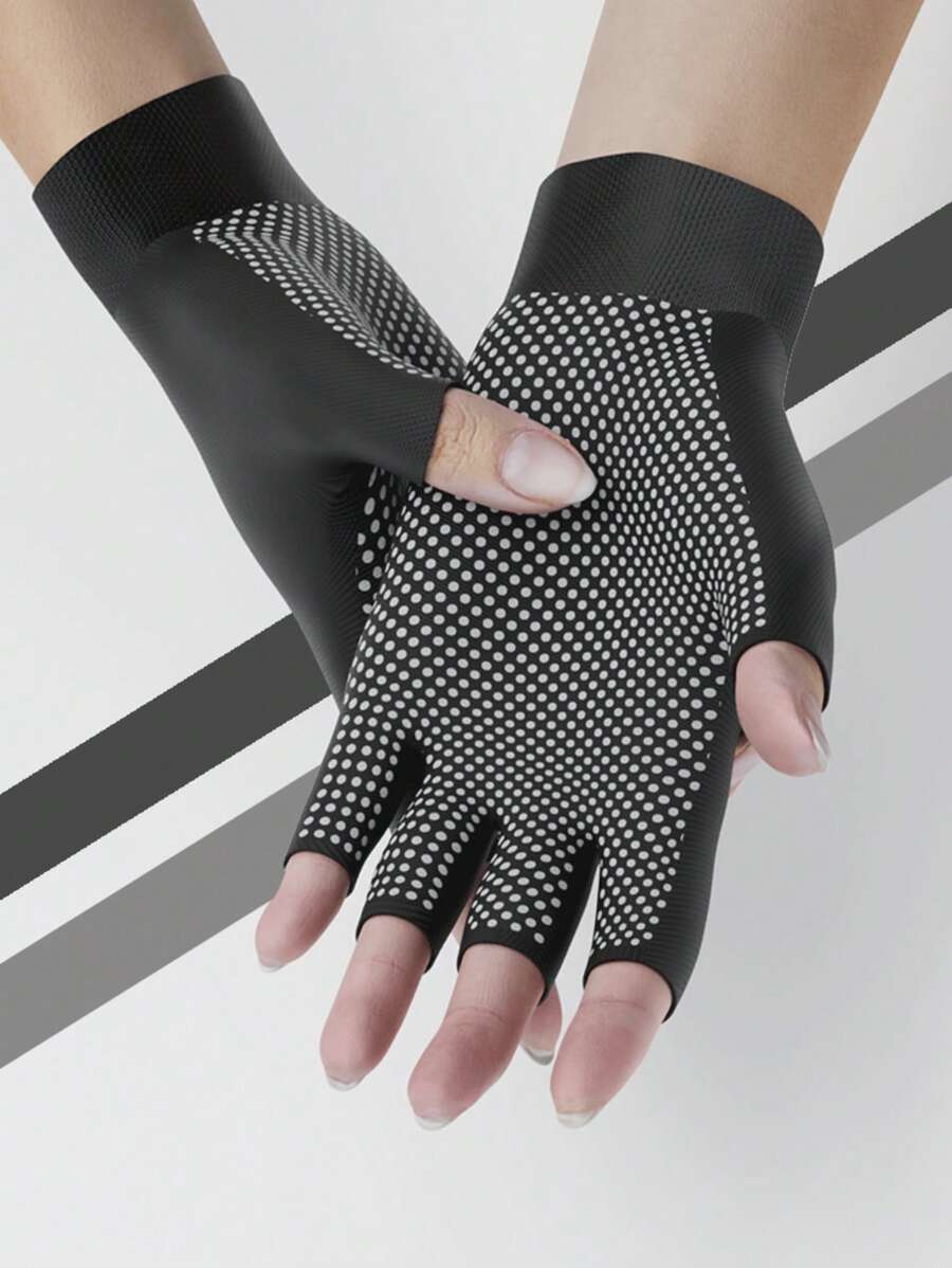 1 双黑色半指健身手套，带全掌和腕部支撑 - 耐磨，适合举重、训练、拉伸和户外跑步，编织涤纶面料 - 黑色 - 查看 1