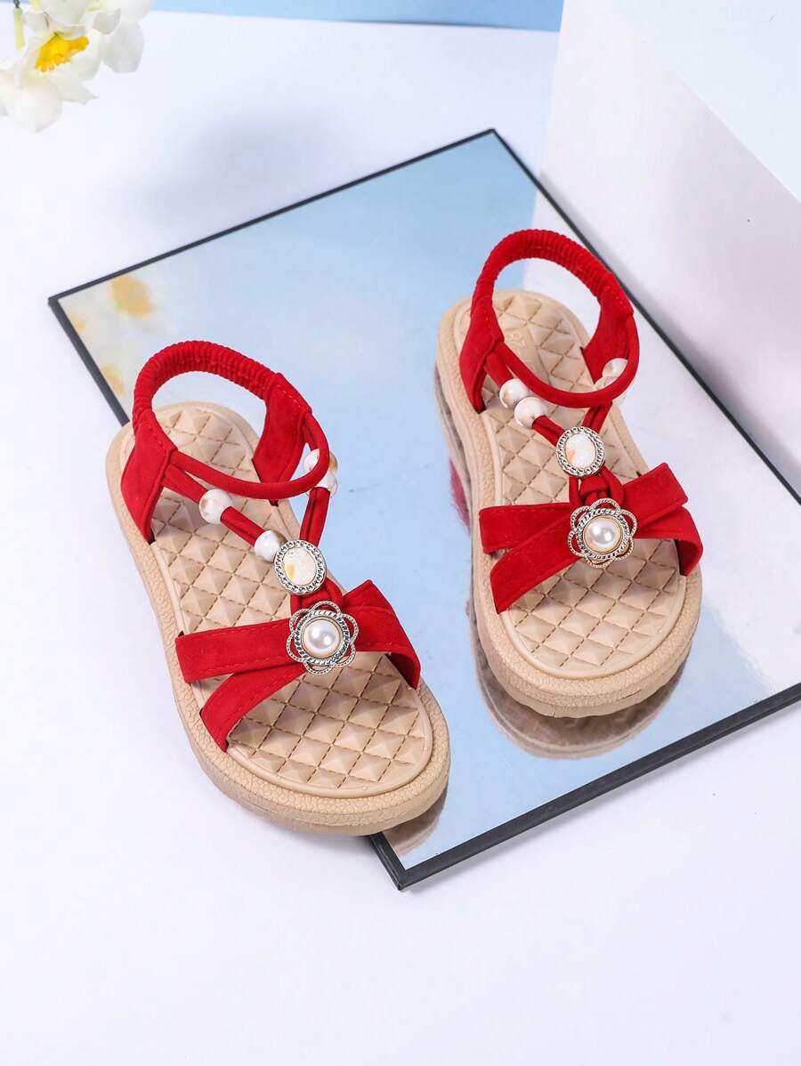 Children's Flat Sandals, Girls' Shoes, Slip-On Bohemian Style Kids Shoes, Comfortable & Fashionable Outdoor Casual Shoes For Summer - Red - View 1