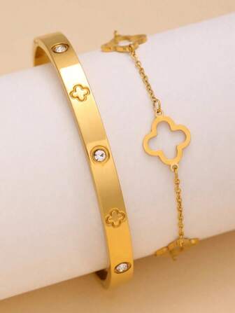 2 stuks/set eenvoudige en modieuze armband en bangle set, geschikt voor dagelijks gebruik