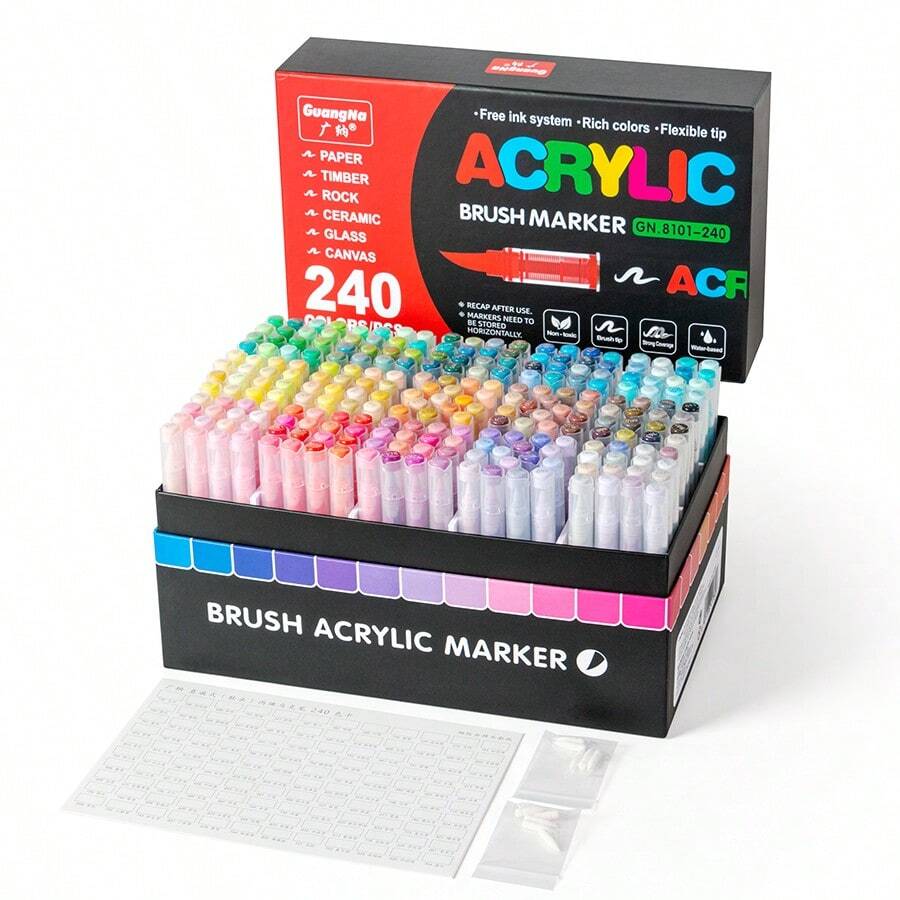 GuangNa 168 Colors Acrylic Marker Pens, Soft Tip, No Pressure Required ...