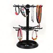 Double-Layer 16-Hook Jewelry Display Rack, Multifunctional Organizer For Necklaces, Bracelets, Rings - 360° Rotatable, Large Capacity Storage For Accessories And Glasses, Plastic Material, No Power Needed