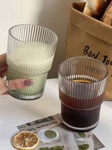 1个条纹玻璃咖啡杯，带盖和吸管，便携简约风格，可盛装水、茶或咖啡，圆形，容量400毫升 - 彩色 - 查看 7