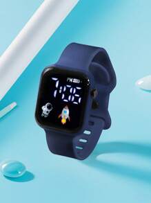 2 piezas/1 pieza Nuevo reloj electrónico digital cuadrado con pantalla LED para dama, diseño de astronauta y avión, correa con hebilla, reloj de pareja de moda minimalista, adecuado para San Valentín, Halloween, Navidad, regalos para amigos, mejores regalos de cumpleaños y uso diario - Multicolor - Ver 16