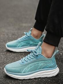 Zapatillas deportivas con suela gruesa y amortiguación, estilo casual de uso diario con bloques de color, rayas, malla transpirable y cordones delanteros, para primavera/verano