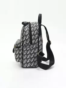 Fashionable Women's Letter Print Large Capacity Backpack - Black - View 4