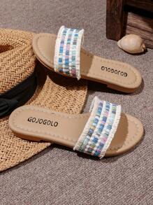 2024 年夏季新款女童编织休闲软底拖鞋 - 軍綠色 - 查看 6