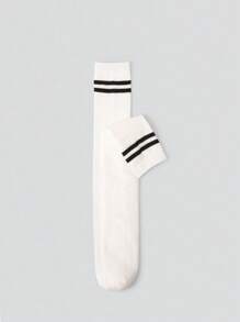 2 Pairs Girls' Solid Black & White Over-The-Knee Thigh High Socks, School Season JK Uniform Stockings For Teens & Youth