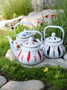 Set Of 1 Elegant Enamel Teapot With Lid And Tea Infuser, Colorful Floral Design, Great For Coffee, Tea, Milk - Compatible With Electric And Gas Stove - Ideal Kitchen Utensil Gift Set, Gift For Tea Lovers | Floral Enamel Kettle | Durable Enamel - Red - View 7