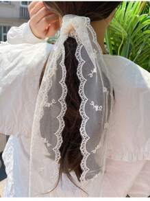 1件装印花纯色蝴蝶结优雅波西米亚复古蕾丝边多功能雪纺围巾/头带/发圈/发绳，浪漫甜美女孩拍照道具配饰，涤纶头巾发带吸汗带秋冬发带发饰女士度假装扮女士头巾柔软头巾