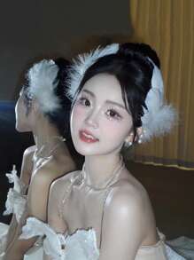 2 elegantes pasadores de cabello con plumas, pasadores de cabello románticos, accesorios de cabello para novia, diadema de princesa para eventos