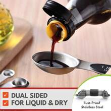 不锈钢磁性量匙套装，带磁铁，重型金属厨房小工具，适用于烘焙和烹饪，适合大多数厨房调味罐，9 件套，带调平器，黑色 - 彩色 - 查看 4