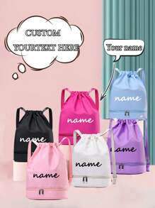 1 pièce Sac de danse pour enfants personnalisable avec nom, texte, simple, mode. Compartiment à chaussures indépendant. Sac de danse, de pratique de ballet, de sport, de yoga. Léger sac à dos cadeau. Couleur unie de haute qualité assorti, convenant à l'utilisation quotidienne des filles en classe de danse. Sac à dos doux et mignon - Sac à dos de danse - Voir 1
