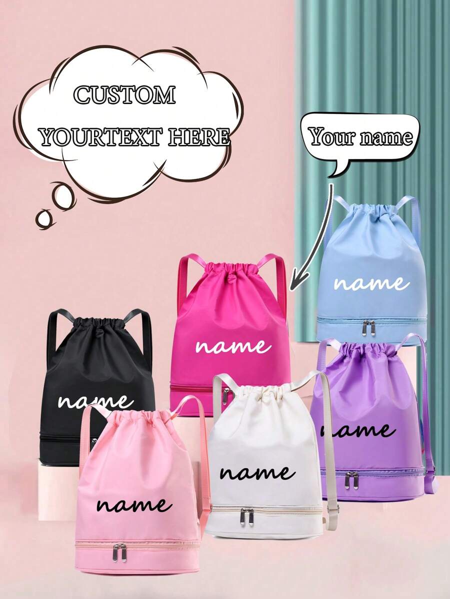 1 pièce Sac de danse pour enfants personnalisable avec nom, texte, simple, mode. Compartiment à chaussures indépendant. Sac de danse, de pratique de ballet, de sport, de yoga. Léger sac à dos cadeau. Couleur unie de haute qualité assorti, convenant à l'utilisation quotidienne des filles en classe de danse. Sac à dos doux et mignon - Sac à dos de danse - Voir 1