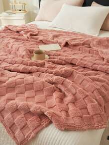 1pc Dusty Pink Waffle Fleece Blanket, Soft & Comfortable For Bedroom & Guest Room Use