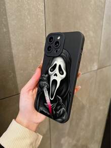 1pc Black Evil Skeleton Shock-Proof Phone Case Compatible With IPhone 16/16Pro/16Plus/16ProMax, 15/15Pro/15ProMax, 14/14Pro, 13, 11, XR & A55 5G, A23, S24+, S22Ultra, S24, A14, A50A Etc. Soft Protective Cover