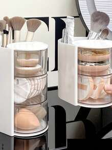 1pc Multifunctional Rotating Makeup Organizer, Dustproof Tabletop Storage Box For Makeup Brushes, Makeup Sponge, Lipsticks, Eyebrow Pencils