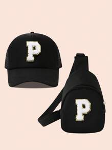 2 件儿童字母卡车设计棒球帽 + 女童迷你背包套装，轻便便携式零钱包，适合户外防晒