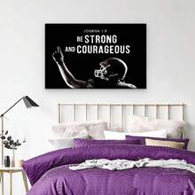 Framed Inspirational Football Wall Art Canvas Print - "Be Strong And Courageous" Motivational Sports Decor, Black And White Rugby Player Silhouette, Office, Or Gym, Perfect Easter Or Birthday Gift, Sports Wall Decor | Vintage Sports Print | High-Quality Print, Football Room Decor, Creative Home Decoration, High Quality Decorative Posters, Dormitory, Gym, Bar, Cafe, Arcade, Room Living Room Wall Decoration Painting, Perfect Gift. - Framed - View 2