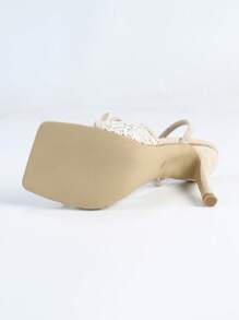 女士方头绒面高跟凉鞋，杏色，时尚百搭，性感适合搭配连衣裙，让双腿看起来又细又长 - 杏色 - 查看 8