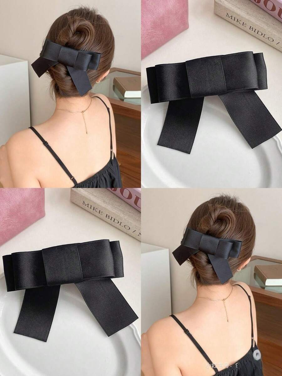 女式大号蝴蝶结发夹蝴蝶结发夹爪爪发夹发夹发夹蝴蝶结发夹大号黑色缎面蝴蝶结蝴蝶结蝴蝶结蝴蝶结发夹 - 彩色 - 查看 1