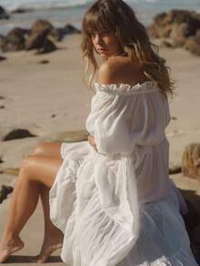 Sexy Beach Vacation Off-Shoulder Dress - White - View 4