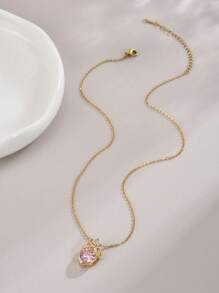 1 件粉色皇冠和心形吊坠项链，女士街头时尚派对珠宝 - 粉色 - 查看 4