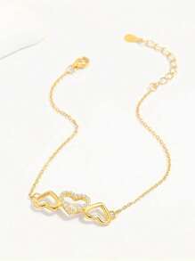 1 pieza Pulsera de plata de ley 925 con diseño de corazón hueco y circonita, adecuada para que las mujeres la usen en citas, como accesorio diario y en ocasiones especiales. Hermoso regalo para mujeres en el Día de la Madre, festividades especiales y aniversarios