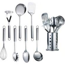 Berglander Cooking Utensil Set 8 Piece, Stainless Steel Kitchen Tool Set With Stand,Cooking Utensils, Slotted Tuner, Ladle, Skimmer, Serving Spoon, Pasta Server,Potato Maseher, Egg Whisk. (8 Pieces) - A. 8 miếng - Xem 1