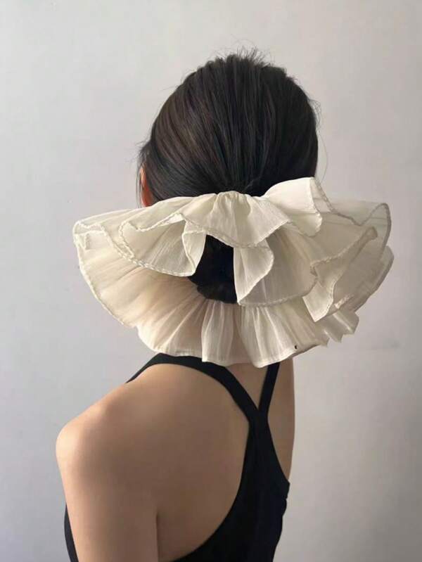 1pc Extra Large Pleated Layered Scrunchy, Stylish Elegant Hair Tie For Updo, Ponytail, Bun Scrunchies Scrunchy Hair Ties, Casual