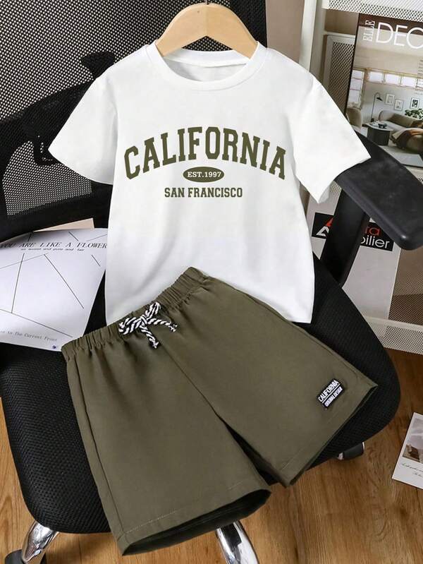Tween Boy Letter Graphic Print Short Sleeve T-Shirt And Shorts Set