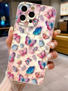 1pc Butterfly Forest Pattern Shockproof Phone Case, Compatible With Apple , Galaxy, Infinix, Redmi, OPPO, VIVO, Realme Waterproof Anti-Fall Scratch Resistant - Beige - View 2