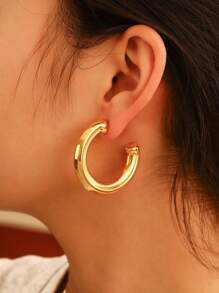 1 Pair Women's Elegant Minimalist Luxury Gold Crescent Moon & Heart Shaped Stainless Steel Earrings, Suitable For Concerts, Parties, Banquets, Holiday Gifts