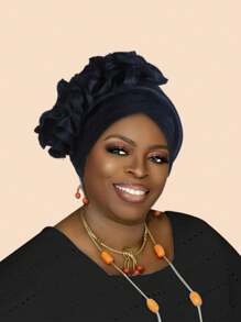 1 Stück nigerianischer Damenhut mit doppellagigem Kreuzrand und seitlicher Blumendekoration, geeignet für Hochzeiten, Partys und andere Feste, verstellbares Gummiband Haarnetz für den täglichen Gebrauch, Halloween, Weihnachten, Herbst und Winter - Verschiedenfarbig - Übersicht 16