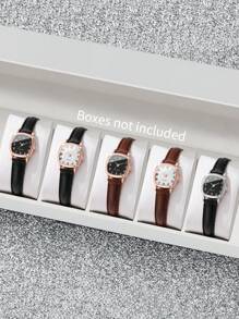 5 件套女士优雅方形表盘小手表和皮带组合，经典石英表，不含手表盒 - 彩色 - 查看 1