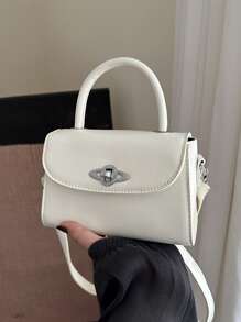 Women's Handbag, Fashionable Minimalist Lock Flap Mini Square Bag, Solid Color Versatile Shoulder Crossbody Bag