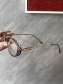 1pc Full Frame TR Frame Metal Legs Oval Small Frame Retro High-End Decorative Indoor Computer Reading Outdoor Photochromic Fashion Glasses For Summer Beach Vacation,Outdoor,Travel - Transparent to Black - View 8