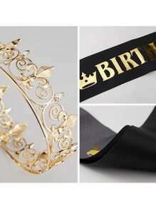 生日国王皇冠和绶带，皇家金色国王皇冠男士派对装饰舞会生日礼物男士国王选美皇冠，返校情人节 - 多色 - 查看 7