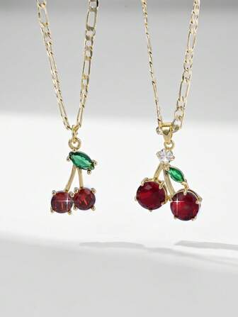 1pc 2025 New Classic High-End Quality Hypoallergenic Zirconia Encrusted 14K Gold Plated Raised Relief Cherry Pendant Necklace, Suitable As Mother/Valentine's Day Couples/Friends/Godparents Gift, Catholic Communion, Everyday & Holiday Prayer Wear