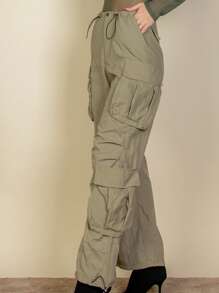 Women's Casual Boho Flap Pockets Drawstring Ruched Parachute Pants - 橄欖綠 - 查看 3