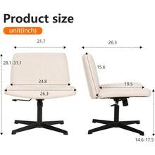 Criss Cross Chair Armless Cross Legged Office Desk Chair Adjustable Swivel Ergonomic Desk Chair No Wheels U Shaped Backrest with Wide Seat Native Sponge Computer Task Vanity Chair for Home Office - Beis - Ver 3