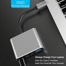 TYPE- C To HDTV 3in1 HUB Multiport Adapter, Type-C Hub Thunderbolt 3 To HDTV 4K Output USB 3.0 Port And USB-C Charging Port, Digital AV Adapter For Laptop, For Galaxy S8/S9, For Laptop PD Charging USB Splitter!