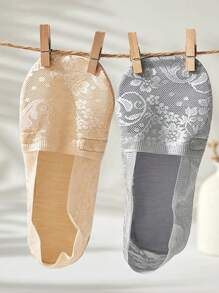 女士踝短袜隐形袜夏季薄款白色低帮船袜系带硅胶防滑圣诞礼物 - 彩色 - 查看 3