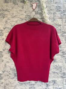 SHORT SLEEVE MODAL KNITTED BAT TOP - Màu Hoa hồng đỏ - Xem 1