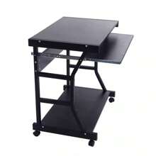 Black Home Office Writing Computer Desk Workstation With Wheels - Versatile PC And Laptop Table For Enhanced Productivity