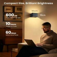 Wireless Motion Sensor Wall Light, 4000mAh Battery Powered Dusk To Dawn Magnetic LED Wall Lamp, 3000K Cordless Motion Activated Wall Light, Suitable For Bedroom, Porch, Corridor, Staircase