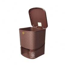 Bote De Basura Con Pedal Tipo Rattan 8L - Marrón Chocolate - Ver 4