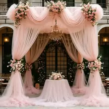 1 pieza, 8 metros de tela de organza transparente de color rosa pálido para decorar el arco de boda, tela de gasa transparente verde salvia para colgar en el techo, cortina traslúcida para decoración de bodas, compromisos, fiestas de cumpleaños, adecuada para Navidad, San Valentín, ceremonias de graduación y fiestas en general. Decoración de barandilla de escalera con red traslúcida. - Rosa Pálido - Ver 2